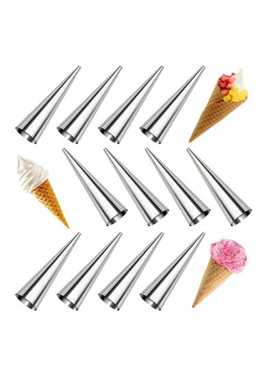 Buy 12pcs Cream Horn Molds Baking Cones Stainless Steel Roll Horn Forms Conical Danish Pastry Croissant Cones Moulds in UAE