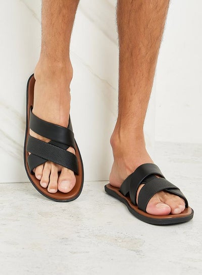 Buy Textured Cross-Strap Open Toe Sandals in Saudi Arabia