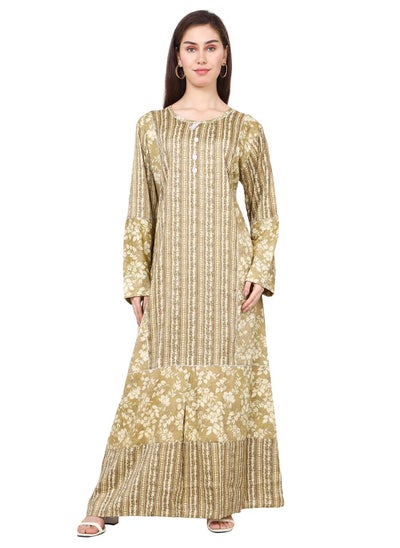 Buy LONG VISCOSE PRINTED STYLED WITH FRONT BUTTON ARABIC KAFTAN JALABIYA DRESS in Saudi Arabia