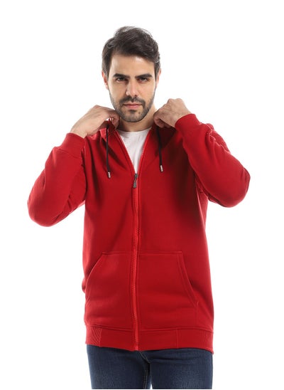 Buy Fully Zipped Sweatshirt With Hooded Neck - Dark Red in Egypt