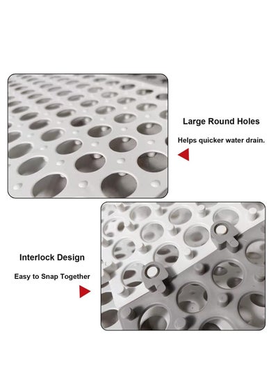 اشتري 12 Pack Interlocking Non Slip Drainage Floor Tiles, 11.8 X 11.8 Inch Soft PVC Bath Shower Floor Mat with Suctions Cups, Drainage Holes for Bathroom, Kitchen, Pool, Wet Areas في الامارات