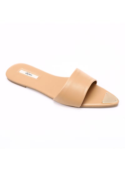 Buy Metal Accessory Pointed Footbed Slip On Slipper - CAMEL in Egypt