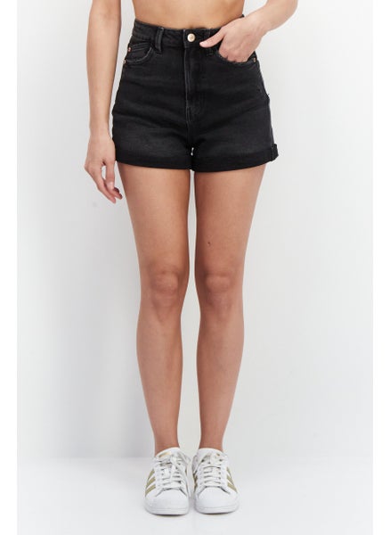 Buy Women Distressed Cuffed He Denim Shorts, Washed Black in UAE