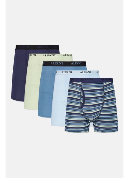 اشتري Men 5 Pairs Brand Logo Boxer Briefs, Mint/Navy Combo في السعودية