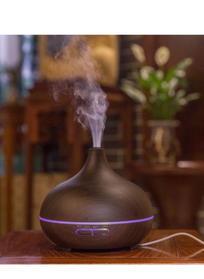 اشتري 500ML Aromatherapy Essential Oil Diffuser Wood Grain Remote Control Ultrasonic Air Humidifier Cool with 7 Color LED Light في الامارات