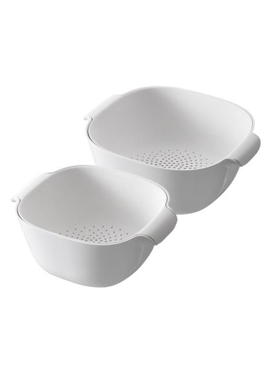 Buy Large and Small Kitchen Colander Set, Fruits Vegetables Washing Bowl, 2 in 1 Double Layered Plastic Food Strainer Basket for Spaghetti, Berry, Salads, Pasta, BPA-Free, White in UAE