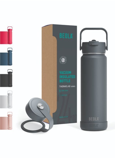 Buy BEOLA 750ml Water Bottle 18/8 Stainless Steel 304 Double Wall Insulated Thermos Bottle with Straw Lid and wide mouth, 2 lids included, Hot Cold Liquids Sports Bottle, 25oz (Lava Gray) in UAE