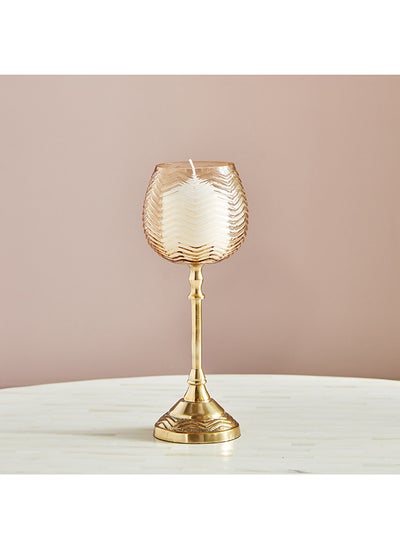 اشتري Suave Textured Hurricane Glass Candle Holder with Metal Base 8.5 x 28 x 8.5 cm في الامارات