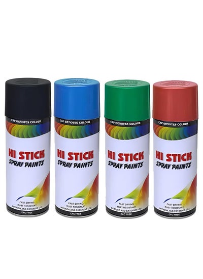 Buy Hi Stick Fast Drying Spray Paints - Set of 4 (Black, Blue, Green, Red) in Saudi Arabia