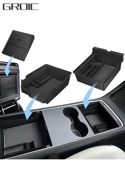 اشتري 3 PCS Center Console Organizer Tray for Tesla Model 3 Model Y Interior Accessories, Tray Armrest Hidden Cubby Drawer Storage Box ABS Material Custom Upgrade for Tidy Collection Items في الامارات