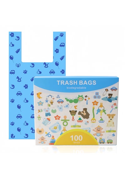 Buy 100-Piece Disposable Diaper Bags with Handle Easy-Tie, Safe and Odour Control Biodegradable Baby Nappy Sacks for Collecting Nappies and Garbage, Blue in UAE