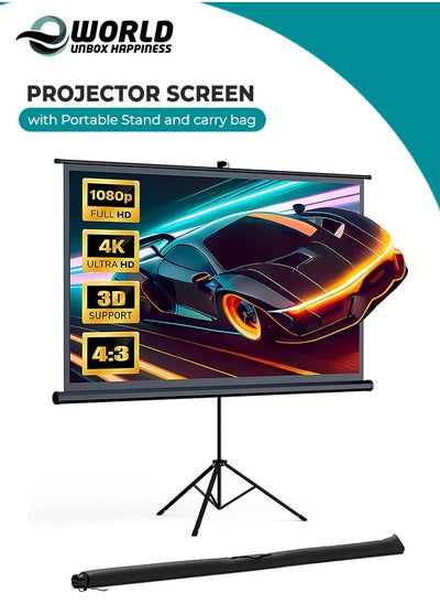 Buy Portable 100-inch Projector Screen with Stable Tripod Base and Carry Bag, Lightweight, Wrinkle-Free Design, Ideal for Indoor Outdoor Use, Perfect for Families, Business Meetings, and More in UAE