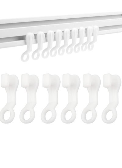 اشتري 100 Pcs Curtain Hooks Plastic White Gliders Shower Curtain Hooks Rings Shower Curtain Rings and Hooks for Smooth and Easy Curtain Shower Curtain Opening and Closing 2.7x0.8cm White في الامارات