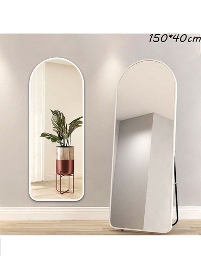 اشتري Mirror Full Length 150cm-40cm Arched Aluminum alloy Large Standing Dressing Mirror Hanging Leaning Against Wall Mounted Mirror with Stand for Bedroom Locker Room Living Room White في السعودية