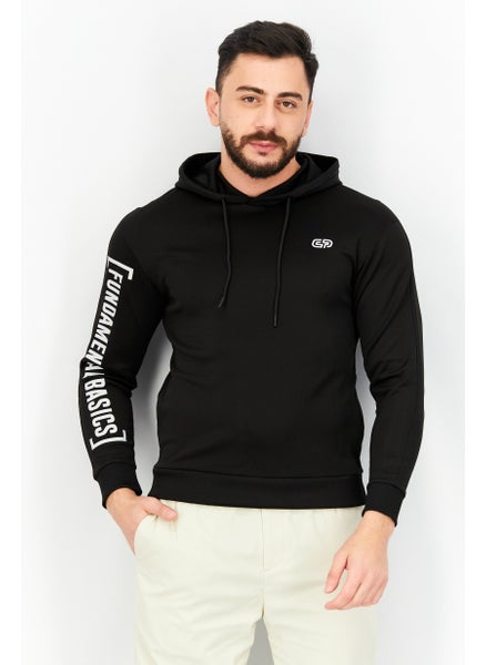 اشتري Men Hooded Graphic Print Long Sleeve Sweatshirt, Black في الامارات