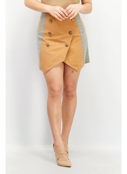 اشتري Women Button Detail Check Mini Skirt, Brown/Grey في الامارات