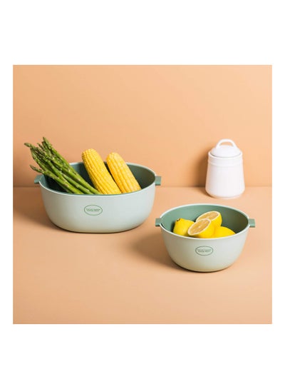 Buy Kitchen Strainer Colander Bowl Sets 2 In 1 Multifunction Washing Bowl and Strainer Double Layered Detachable Drain Basket for Fruits Vegetables Cleaning Washing Green in UAE