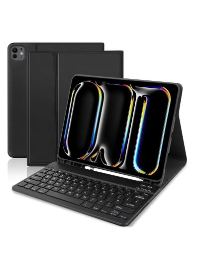 اشتري Keyboard Case for iPad Pro 13 inch 2024 M4, Protective Case with Pencil Holder and Detachable Wireless Keyboard for iPad Pro 13 inch (Black) في مصر