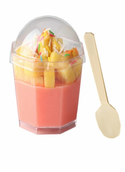 Buy Dessert Cups, 25 Packs of 6-Ounce Transparent Plastic , Octagonal Mini Bowls, Reusable Appetizer Tablespoons and Lids, Cup for with Pudding Mousse in Saudi Arabia