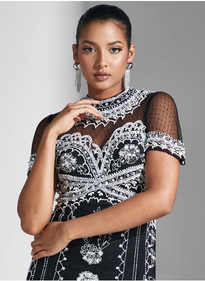 Buy Embellished Mesh Detail Dress in UAE