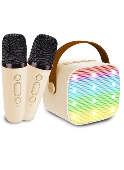 Buy Mini Karaoke Machine for Kids Adult,Mini Portable Bluetooth Speaker with 2 Microphones and LED Lights,  Gifts for Girls Age 3 To 9(Beige) in Saudi Arabia