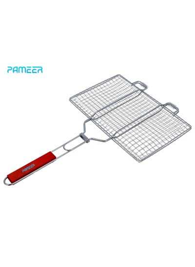 Buy Barbeque Steel Grill With Wooden Handle,  Stainless Steel BBQ Grilling Basket Large Folding Grill, Portable BBQ with  Lockable Grate, Grill Basket for Fish, Vegetables Grill BBQ, Size 40 x 30cm in UAE