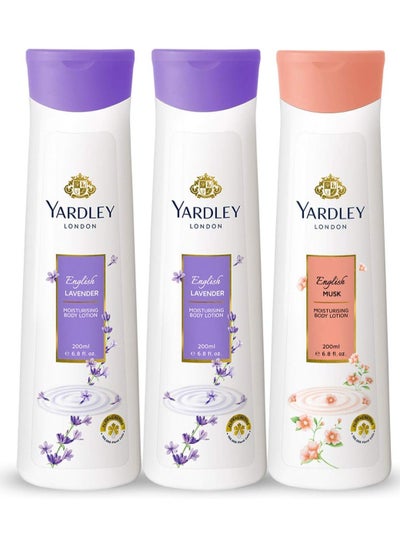 Buy Yardley London Body Lotion English Lavender 2 X 200 ml + English Musk, 200 Ml, Pack Of 3 Luxurious Hydration with Classic Scents in UAE