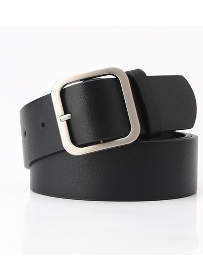 Buy Vintage Simple Versatile Square Button PU Leather Belt 105cm Black in UAE