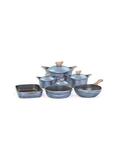 اشتري 11-Piece Granite Cookware Set -4 Casserole 18/20/24/32+Wok 30+Round Pan 28+Roaster 36 في مصر