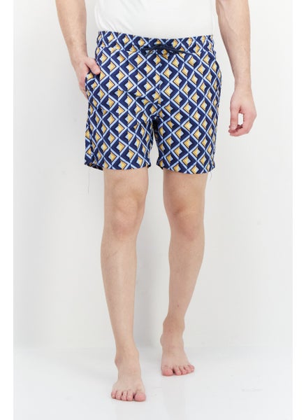 Buy Men Allover Print Board Shorts Swimwear, Navy Blue in UAE