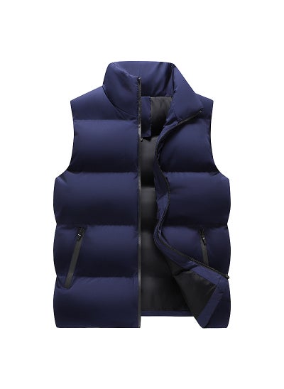 اشتري 2024 Mens Padded Vest Winter Cotton Large Collar JacketDark Blue Dark Blue في السعودية