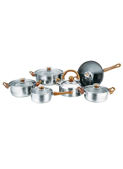 Buy 12-Piece Cookware Set, Stainless Steel Pots And Pans, Non-Stick  Cooking Pot Set,  PFOA Free - Frying Pan, Casserole With Lid, Saucepan, Grill Pan, Kitchen Tools in Saudi Arabia