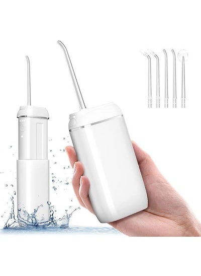 اشتري Water Flosser [Mini Cordless Portable] Oral Irrigator Water Teeth Cleaner Pick, Telescopic Water Tank, 3 Modes & IPX7 Waterproof, Home & Travel Water Flossers (white) في السعودية