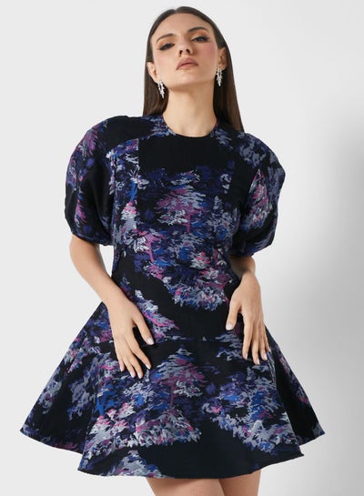 Buy Puff Sleeve Printed Dress in UAE