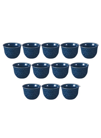 Buy 12-Piece Porcelain Cawa Cup Set 110Ml Dark Blue in Saudi Arabia