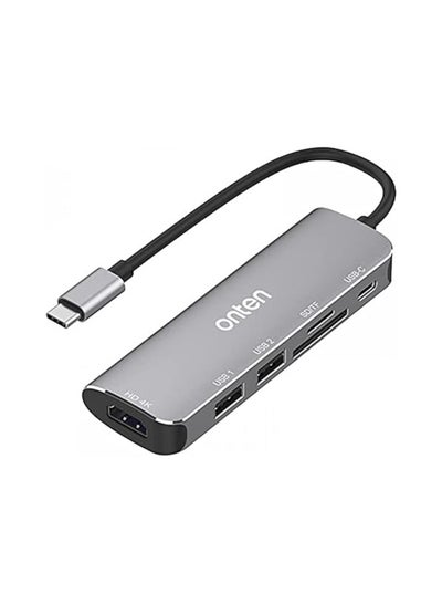 اشتري قاعدة توصيل اوتين 5 × 1 OTN-95116، تحتوي على مخارج نوع C متعدد الوظائف (2 × USB 3.0، قارئ بطاقات SD/TF، منفذ HDMI، منفذ PD النوع C) - لون رمادي في مصر