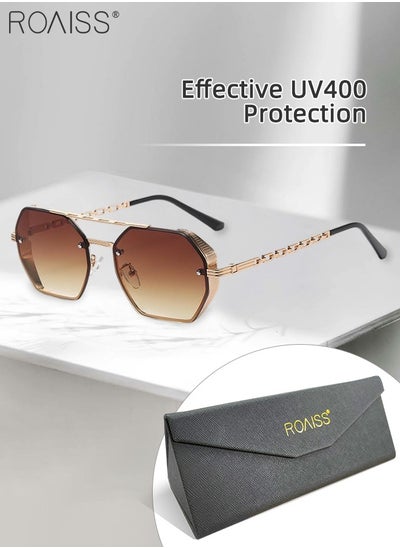 اشتري Octagonal Sunglasses for Men Women, UV400 Protection Trendy Anti-Glare Classic Sun Shades with Glasses Case for Shopping Party Travel 58mm, with Brown Lens في الامارات