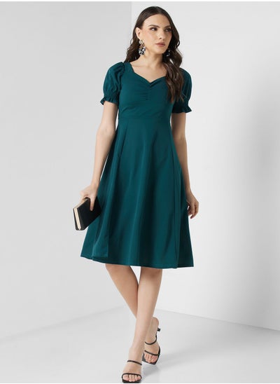 Buy Puff Sleeve Dress With Slit in UAE