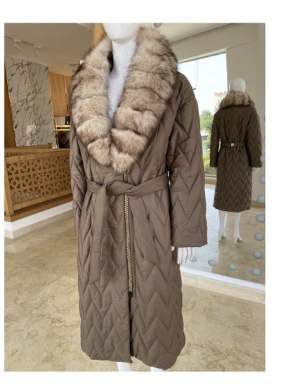 Buy Fox Fur Coat Hooded Real Fur Womens Jacket Winter Coat Girls in Egypt