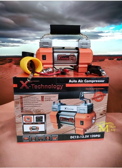 Buy X Technology Air Compressor,Auto Air Compressor Orange color X Technology,dual piston,13.5 Volt,Analog Counter, Long Air tube,Battery power, Cigarette Lighter power,120 PSI in Egypt