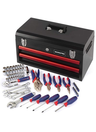 Buy 76-Piece Mechanic Tool Kit with Heavy Duty Metal Box, Chrome Vanadium Steel Daily use Basic Tool Set in Saudi Arabia