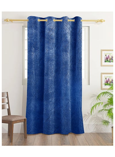 اشتري Camila Velvet Copper Print Curtains With Groomets - Polyester-Single Window Curtain- Sound, Sunlight And Heat Insulation- 260X140Cm - Blue في الامارات