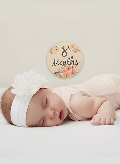 اشتري Set Of 6 Double Sided Floral Milestones Wooden Cards For Babys Monthly Progress Photography Props في الامارات