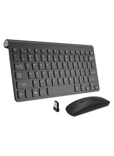اشتري Ultra Thin Portable Keyboard Silent 2.4Ghz Wireless Keyboard Mouse Combo For Computer Laptop Black في الامارات