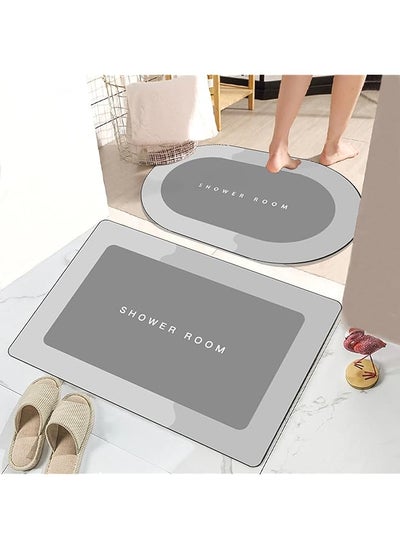 Buy 2 Pack Diatom Bath Mat, 40 * 60 cm, Including 1 Round Bathroom Mat, 1 Rectangular Super Absorbent Non-slip Floor Mat Strip, Shower Rug Carpet, for Bathroom, Toilet, Kitchen Entrance, Grey in Saudi Arabia