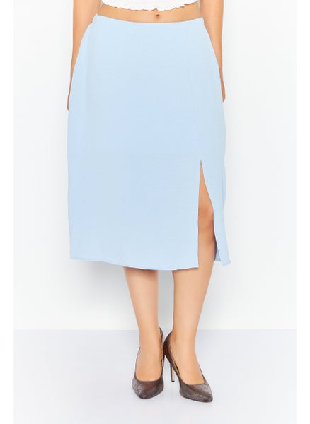 Buy Women Solid Casual Midi Skirt, Blue in UAE