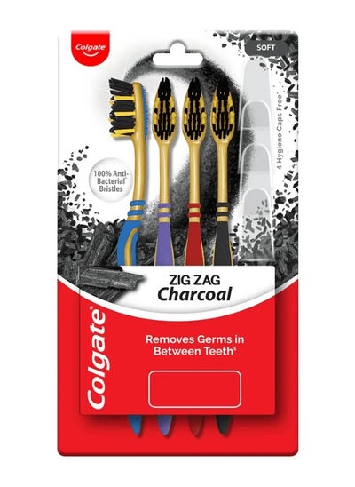 Buy Colgate ZigZag Charcoal Soft Toothbrush pack of 4 multicolor in UAE