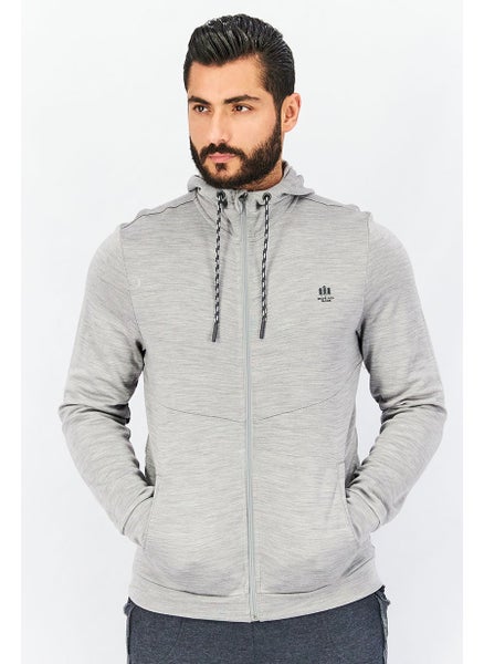 اشتري Men Textured Functional Hooded Sweatshirt, Grey في الامارات