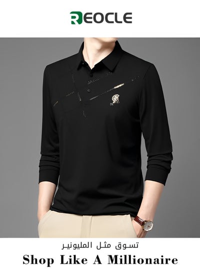 Buy Men's Polo Shirts Slim-Fit Long Sleeve Pique Polo Shirts Quick Dry Performance Tactical Shirts Pique Jersey Golf Shirt Shiny Silk Polo Shirt in Saudi Arabia