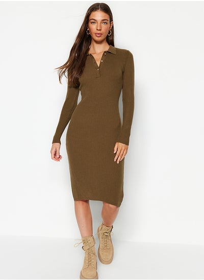 Buy Khaki Midi Knitwear Polo Neck Dress TWOAW24EL00029 in Egypt